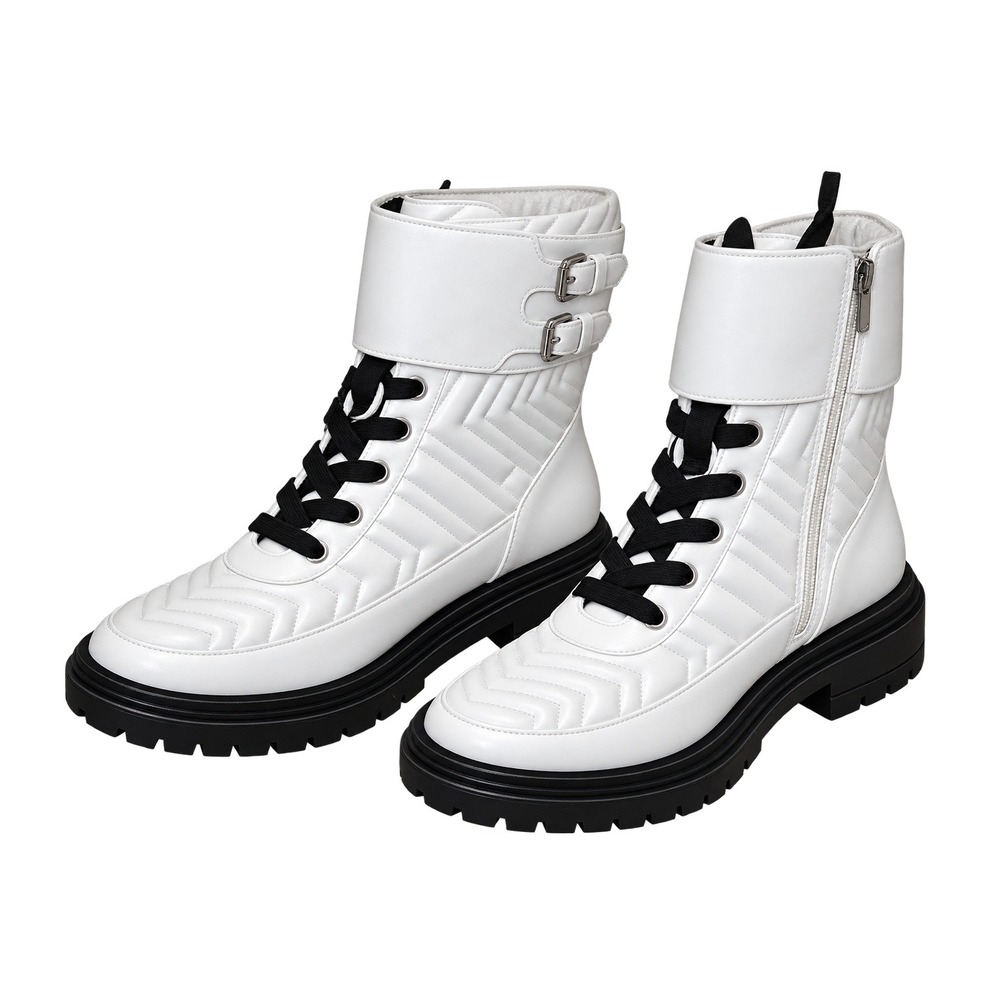 Nine West Sabrah Quilted Lug Sole Combat Boots Women 8.5M White